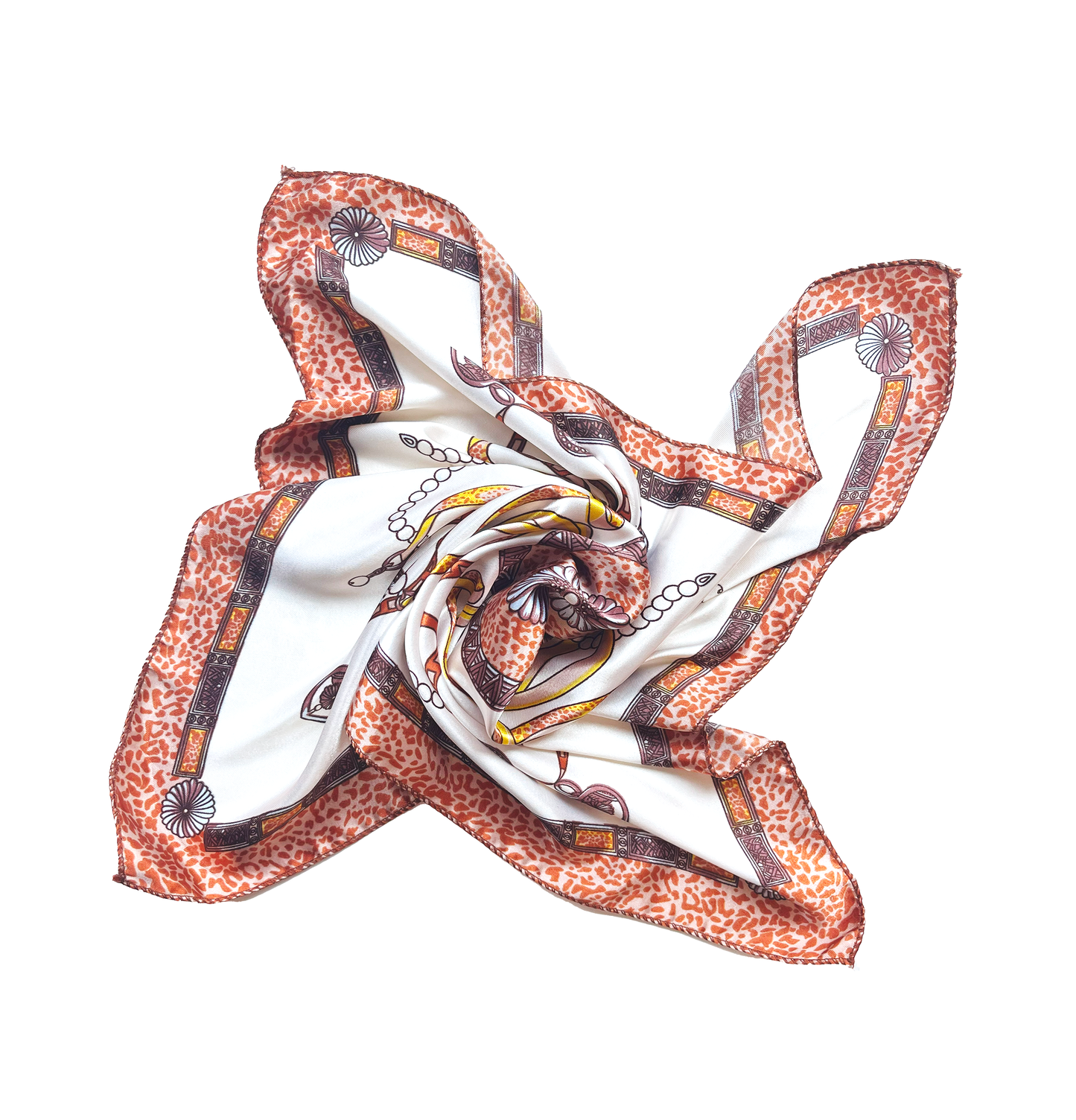 Pañuelo de Satén con Perlas y Detalles de Leopardo