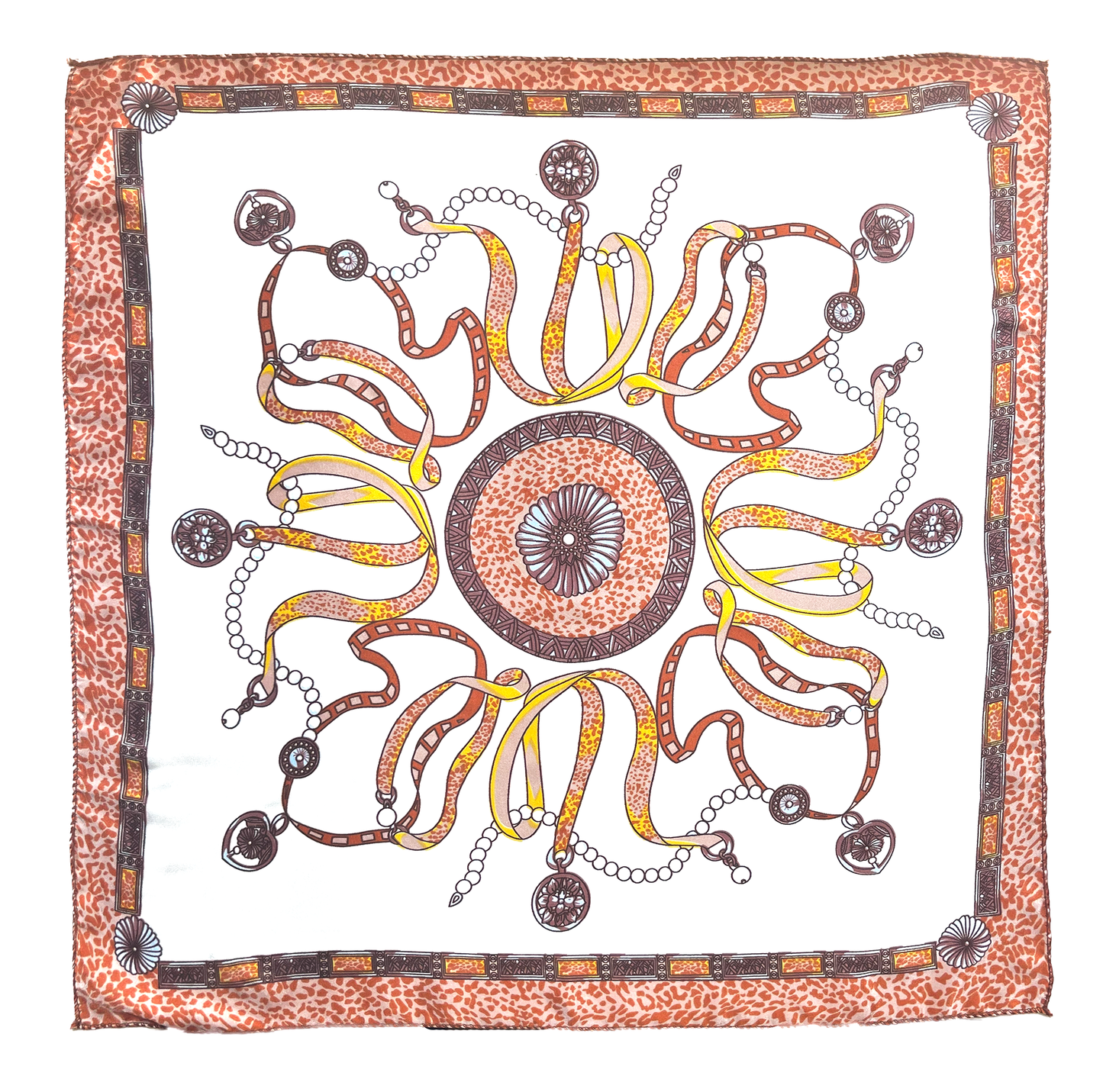 Pañuelo de Satén con Perlas y Detalles de Leopardo