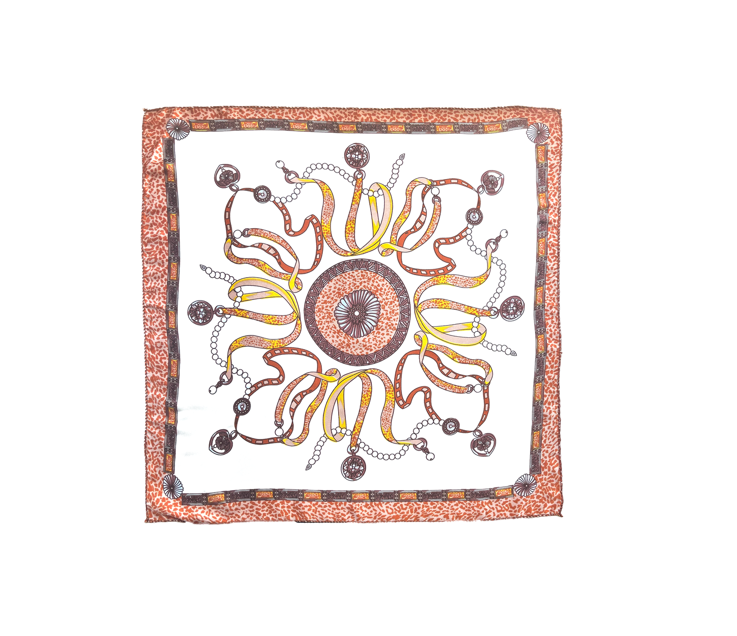 Pañuelo de Satén con Perlas y Detalles de Leopardo